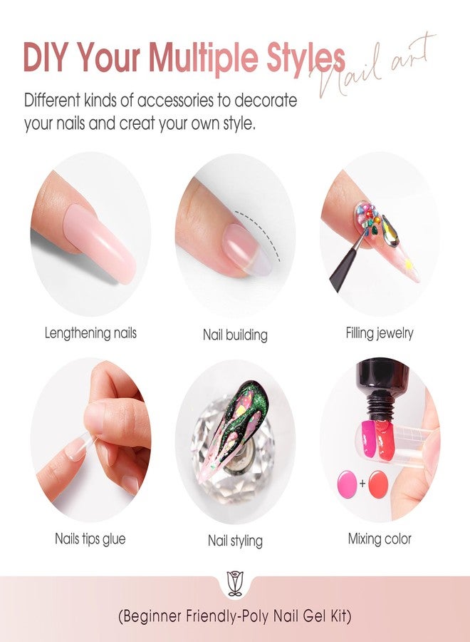 ROSALIND 12PCS Pink Brown Christmas Poly Nail Gel Kit with Mini Nail Lamp White Glitter Pink Poly Extension Gel Set 0.34oz/10ml with Slip Solution Basic Tools for Beginners with Everything - Image 5